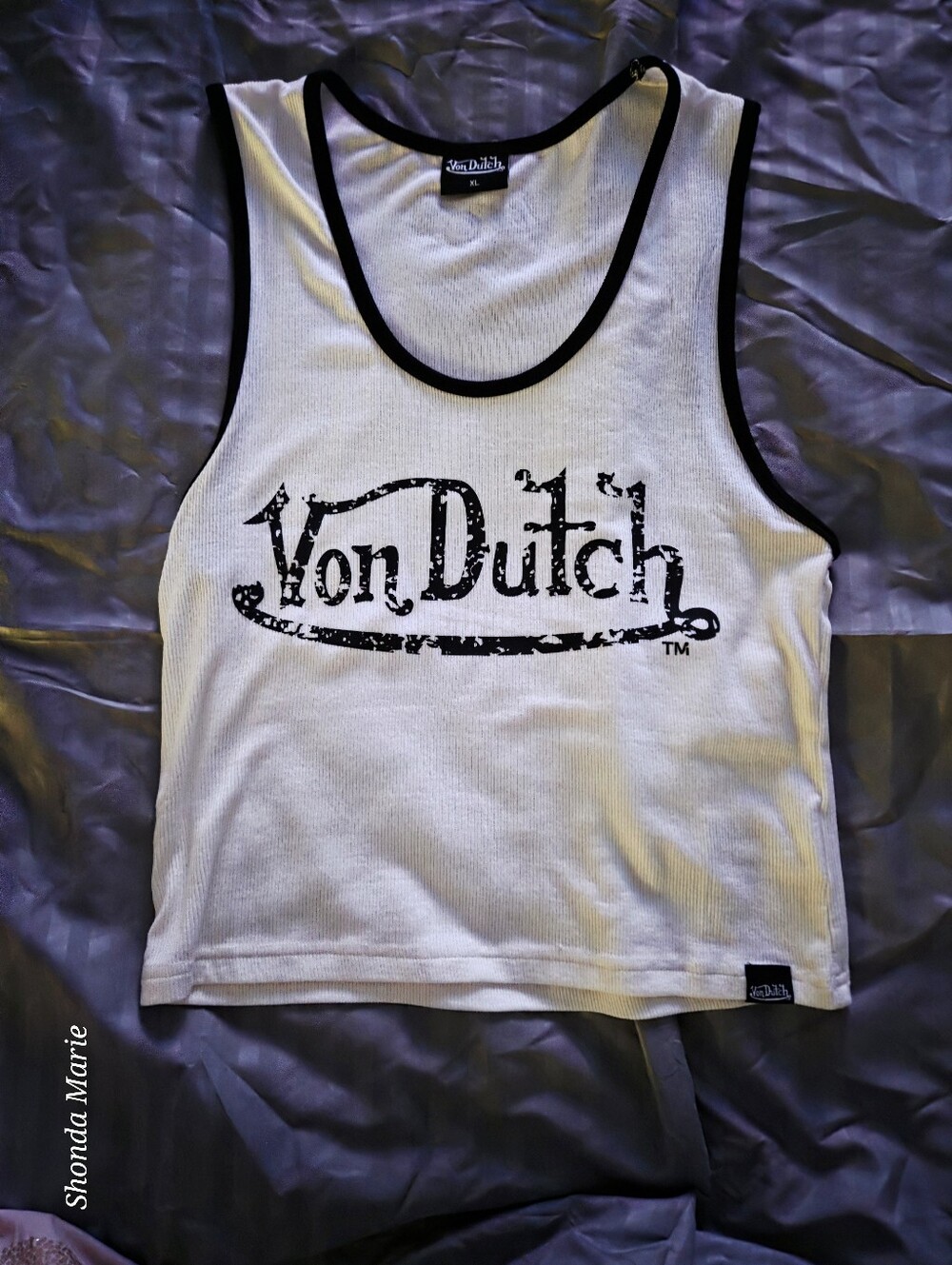 Von Dutch White Tank with Black Trim and Distressed Logo